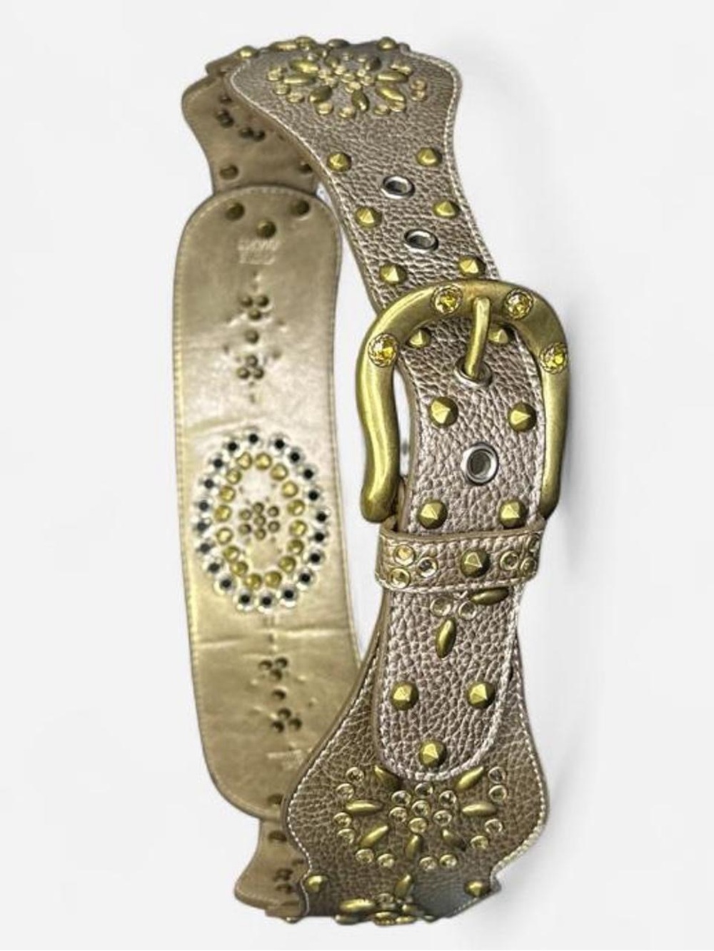 Y2K Kathy Van Zeeland Metallic Gold Toned Studded Belt